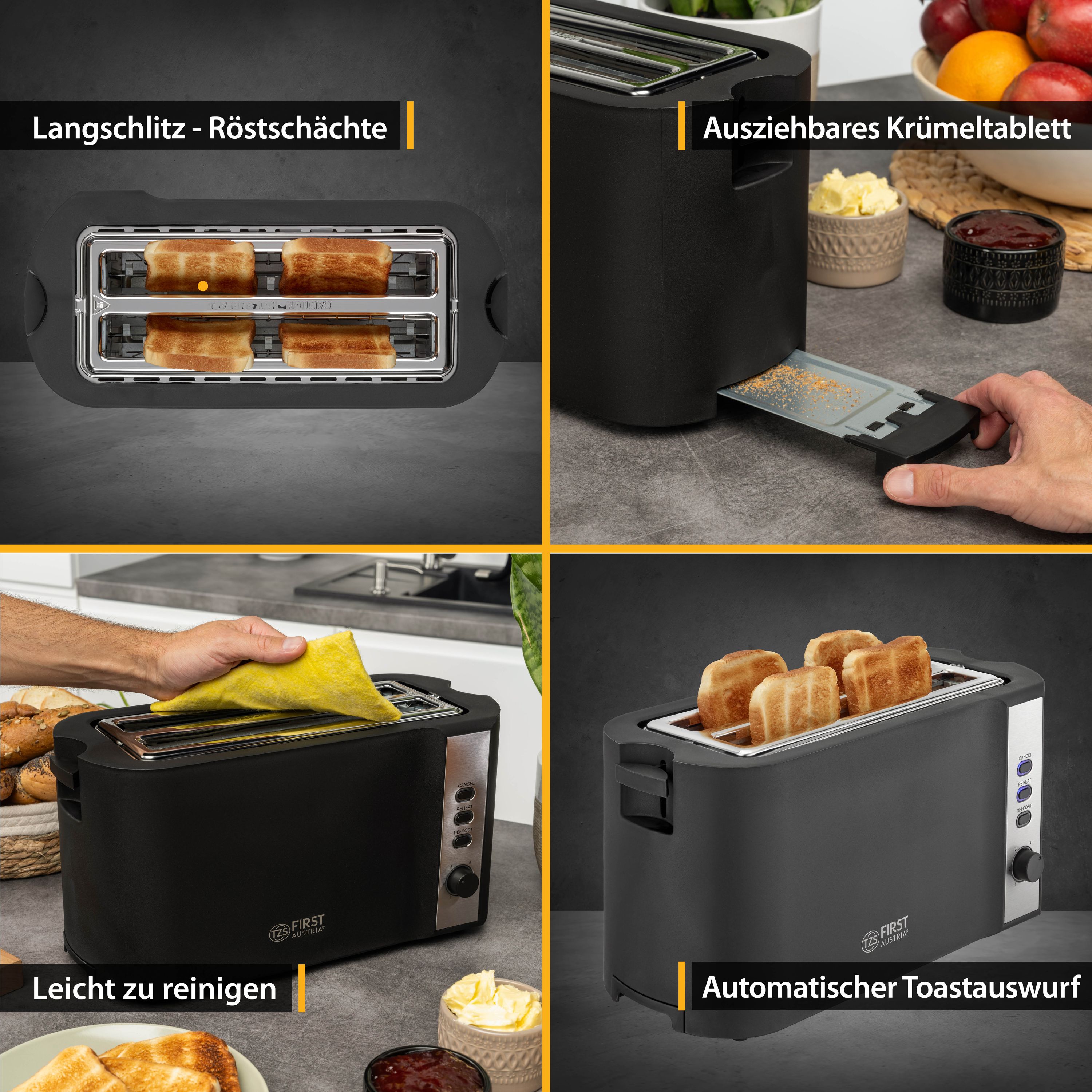 Toaster | 4 Scheiben | 1250W | Schwarz