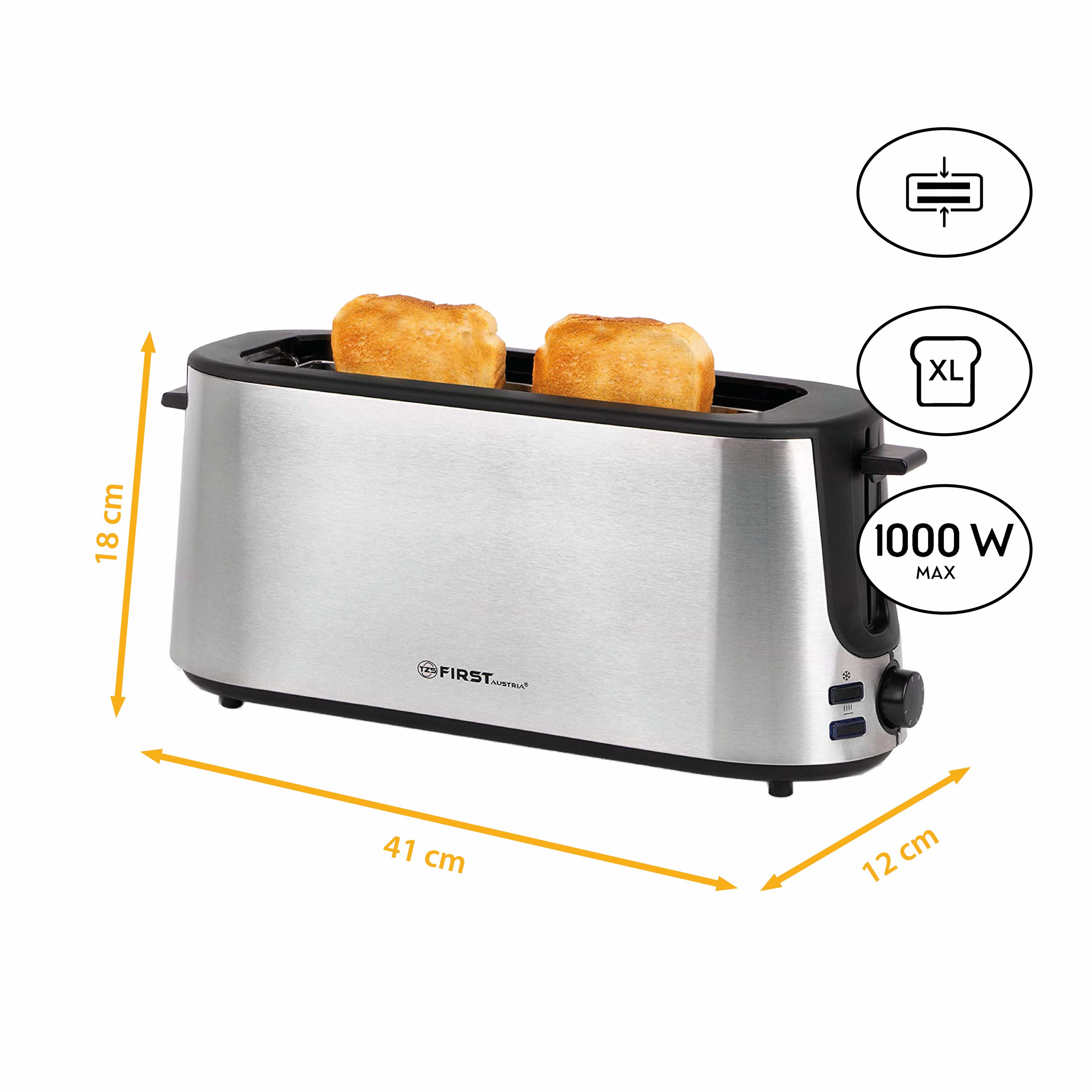 Toaster | 2 Scheiben | 1000W | Schwarz/Edelstahl