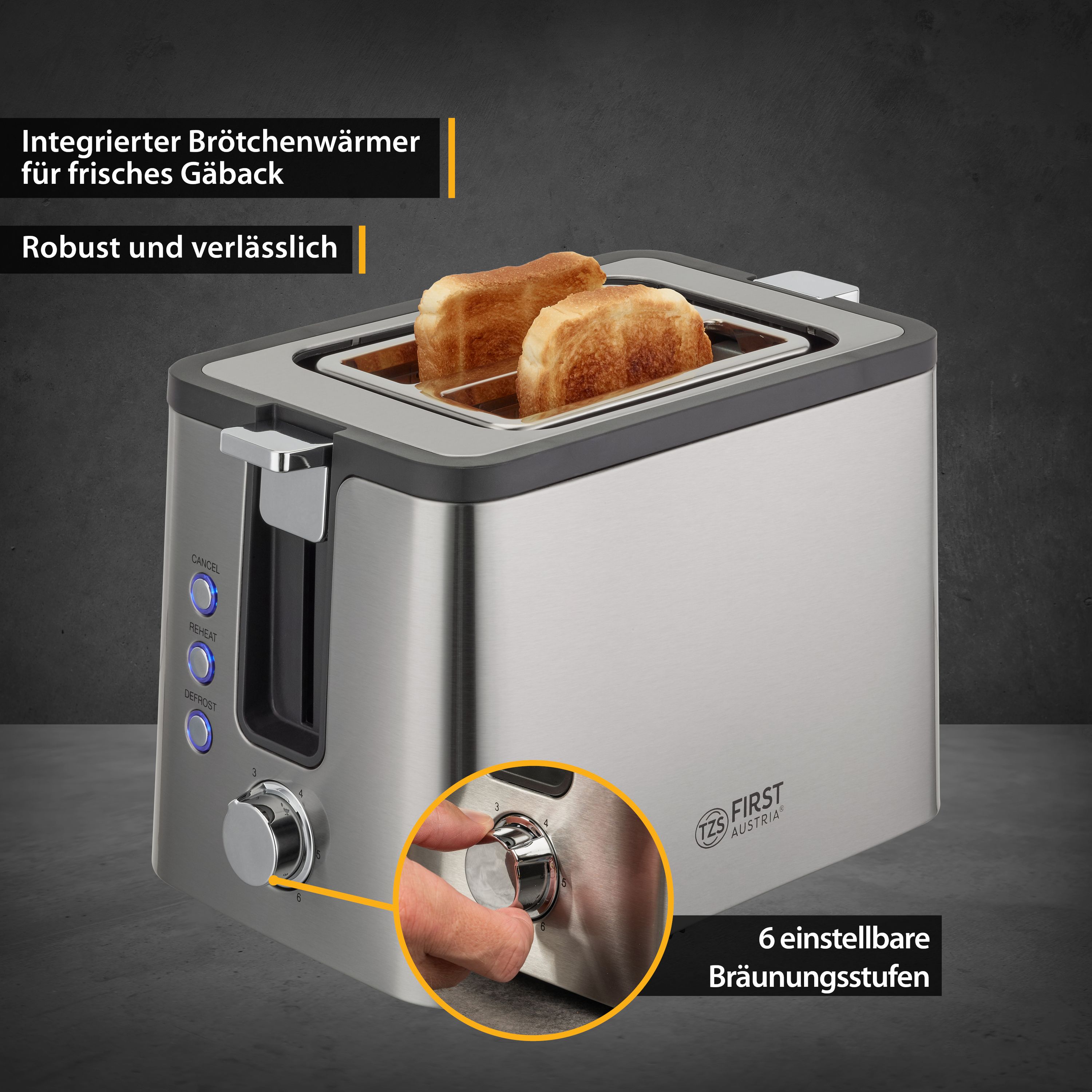 Toaster | 2 Scheiben | 800W | Edelstahl