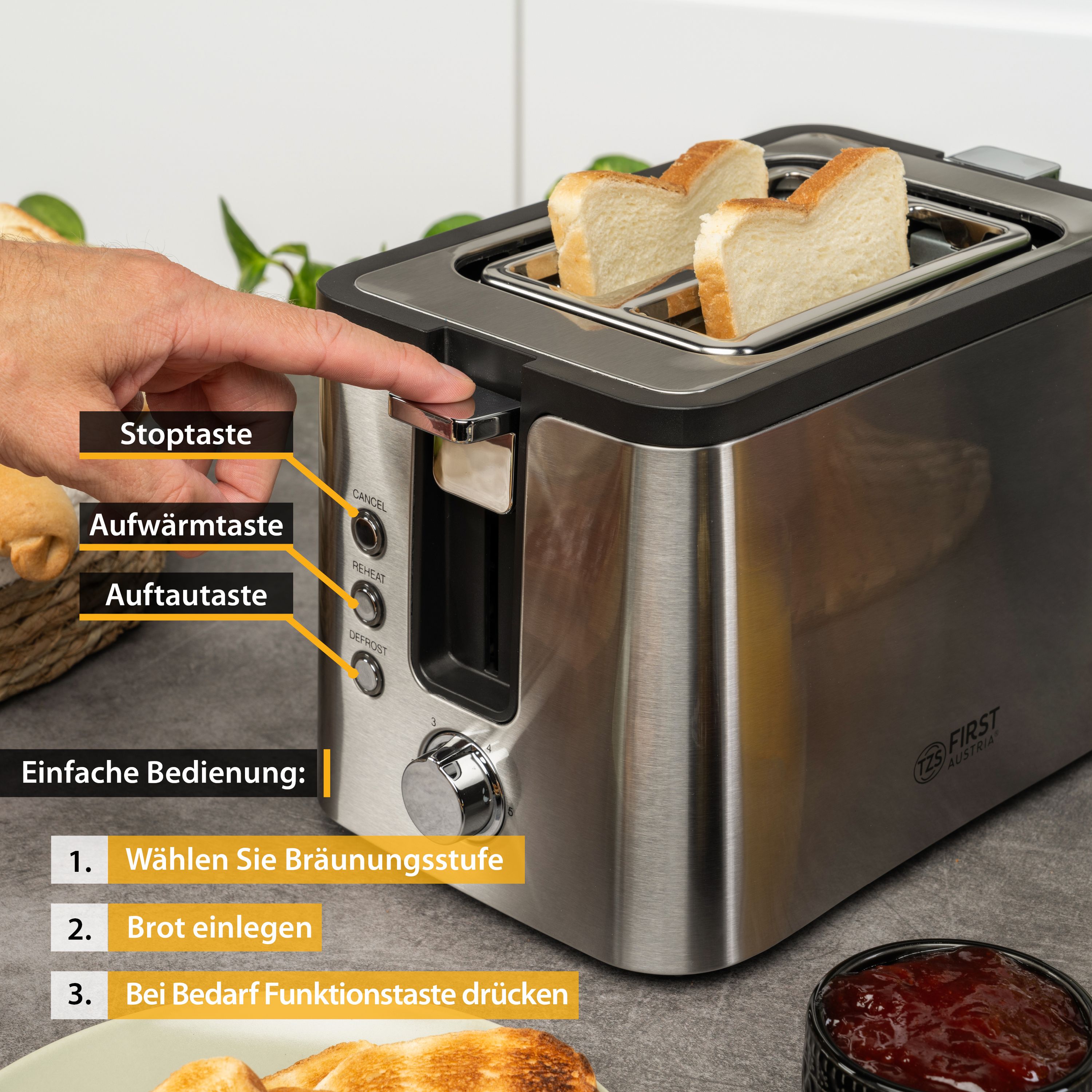Toaster | 2 Scheiben | 800W | Edelstahl